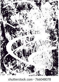 Print distress background in black and white texture with  dark spots, scratches and lines. Abstract vector illustration