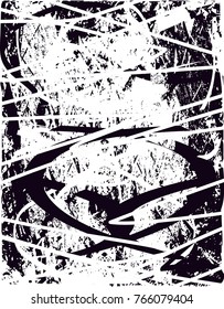 Print distress background in black and white texture with  dark spots, scratches and lines. Abstract vector illustration