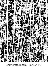 Print distress background in black and white texture with  dark spots, scratches and lines. Abstract vector illustration