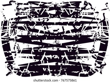 Print distress background in black and white texture with  dark spots, scratches and lines. Abstract vector illustration