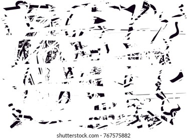 Print distress background in black and white texture with  dark spots, scratches and lines. Abstract vector illustration