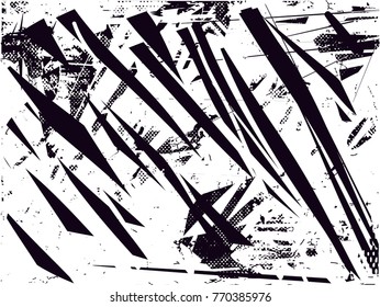 Print distress background in black and white texture with  dark spots, scratches and lines. Abstract vector illustration