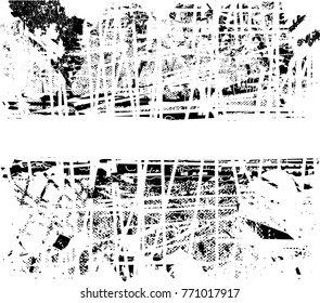 Print distress background in black and white texture with  dark spots, scratches and lines. Abstract vector illustration