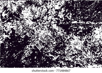 Print distress background in black and white texture with  dark spots, scratches and lines. Abstract vector illustration