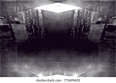 Print distress background in black and white texture with  dark spots, scratches and lines. Abstract vector illustration