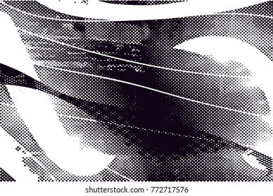 Print distress background in black and white texture with  dark spots, scratches and lines. Abstract vector illustration

