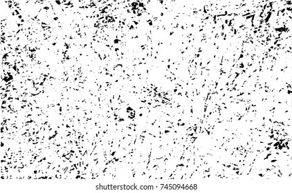 Print distress floral background in black and white texture with spots, scratches and lines. Abstract vector illustration
