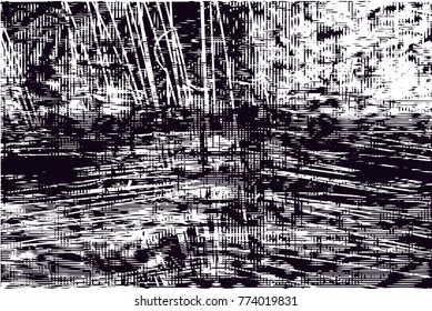 Print distressed background in black and white texture with  dark spots, scratches and lines. Abstract vector illustration