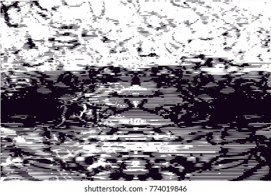 Print distressed background in black and white texture with  dark spots, scratches and lines. Abstract vector illustration