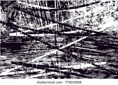 Print distressed background in black and white texture with  dark spots, scratches and lines. Abstract vector illustration