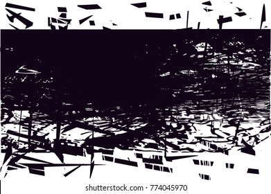 Print distressed background in black and white texture with  dark spots, scratches and lines. Abstract vector illustration