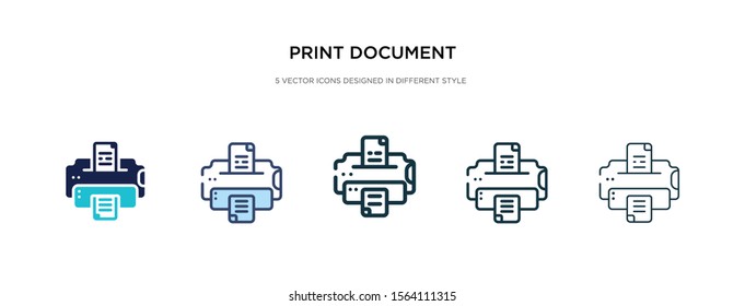 print document icon in different style vector illustration. two colored and black print document vector icons designed in filled, outline, line and stroke style can be used for web, mobile, ui