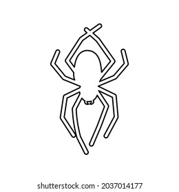 Print Doodle halloween scary black silhouette spider in outline style. Vector illustration.