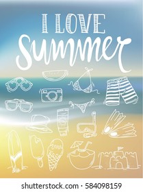 print doodle vector with beach background Summer themed