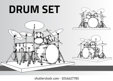 Print drum set silhouette with many view angle vector editable