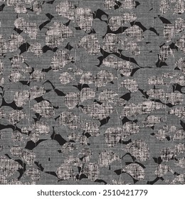 print dyed linen texture background. Seamless woven repeat batik pattern swatch. Floral organic distressed block print all over