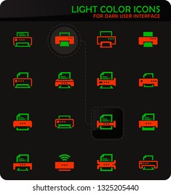 Print easy color vector icons on dark background for user interface design