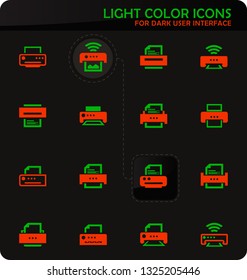Print easy color vector icons on dark background for user interface design