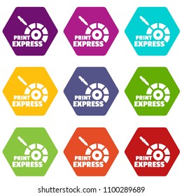 Print express icons 9 set coloful isolated on white for web