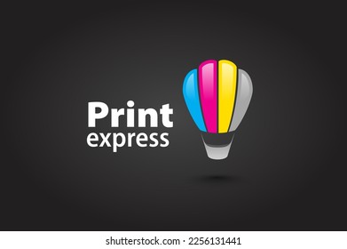 Print express logo air ballon cmyk color black background