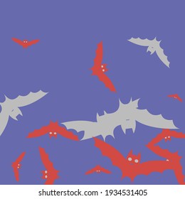 Print Eyes Spooky Purple Flying Bats Art Pattern. Red Night Retro Motion Chaos Bats Vector Illustration. Sky Creepy Grey Attack Halloween Art Illustration. Colorful Gothic Pink Scary Background.