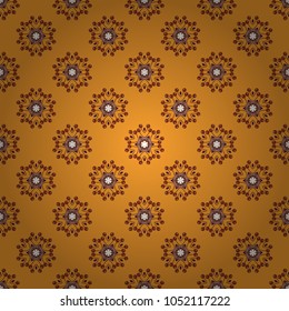 Print for fabric and paper. Seamless pattern with mandalas in brown, red and yellow colors. Cute vector background.