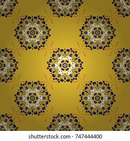 Print for fabric and paper. Seamless pattern with mandalas in white, yellow and blue colors. Cute vector background.