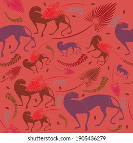 print for fabric, rainforest, panther, indian ornament