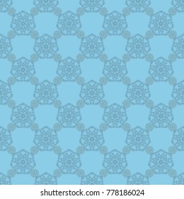 Print for fabric or textile. Vector floral mandala. Wrapping and scrapbook paper. Gray and blue abstract seamless pattern, Indian ornament.