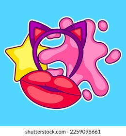 Print with fashion girlish items. Colorful teenage illustration. Creative girls symbols in cartoon style.