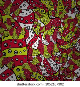 Print. Fashionable fabric pattern. Vector. Doodles red, black and yellow on colors.