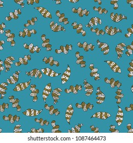 Print. Fashionable fabric pattern. Vector. Doodles black, neutral and blue on colors.