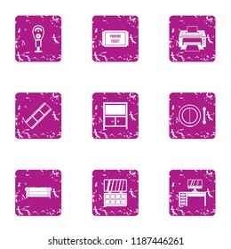 Print fine icons set. Grunge set of 9 print fine vector icons for web isolated on white background