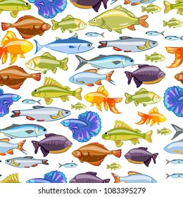 Print, fish pattern: fish chub, goblin-fish, goldfish, fish flounder, fish crucian, Rudd , Tunny , Piranha, betta