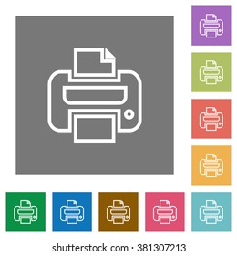 Print flat icon set on color square background.