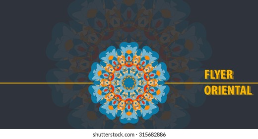 Print Flayer template design. Abstract Retro Ornate Mandala Background for greeting card, Brochure, Card or Invitation with Islamic, Arabic, Indian, Ottoman, Asian motifs. Flyer artwork design.