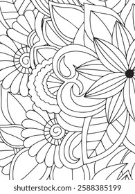 Print flowers coloring book pages and pattern. a new floral design