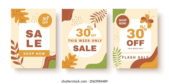 Print flyer or social media post background templates. Autumn harvest concept. Suitable for autumn sale, fashion and cosmetics promo