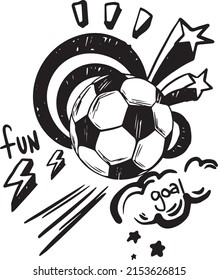 Print with football ball and star. Print for t-shirt, cards, stationery, socks, web, wear and other design.