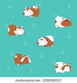 Сhildren's print: funny bulldogs fart. Dogs vector illustration.