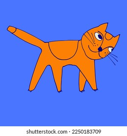 Impresión con gato gracioso, avatar, en colores luminiscentes brillantes. Perfecto para los niños. Ilustraciones vectoriales en dibujos animados, estilo boceto
