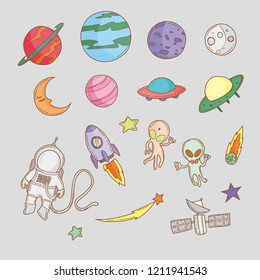 Print galaxy cosmos vector hand drawing