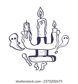 Imprimir con fantasmas y velas. Icono místico vectorial.