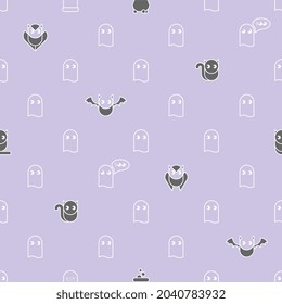 The print with ghosts, owls and cats is seamless. Vector pattern for holiday day of the dead, Halloween, textiles, background, postcards, invitation, wrapping paper.