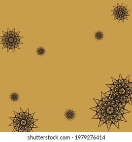 Print Gothic New Year Sharp Autumn Ornament. Mystery Mustard Folk Dark Colorful Sky Wallpaper. Black Snowflakes Luxury Chaotic Stars Background. GoldGolden Rich Christmas Mandala Wallpaper.