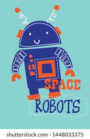 Print graphic design space robot cartoon artwork for kids