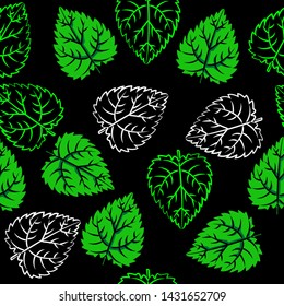 print green happy leaf nature Seamless pattern  with black background