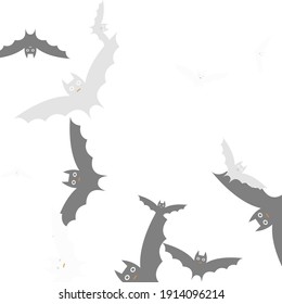 Print Grey Attack Motion Flying Bats Art Pattern. Black Spooky Creepy Bats Vector Illustration. White Silver Funny Light Modern Style Simple Art. Chaos Retro Scary Orange Halloween Art Illustration.