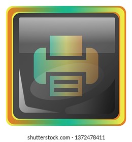 Print grey square vector icon illustration with yellow and green details on white background