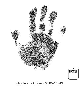 Print of hand of child, black dot cincept, vector grunge illustration